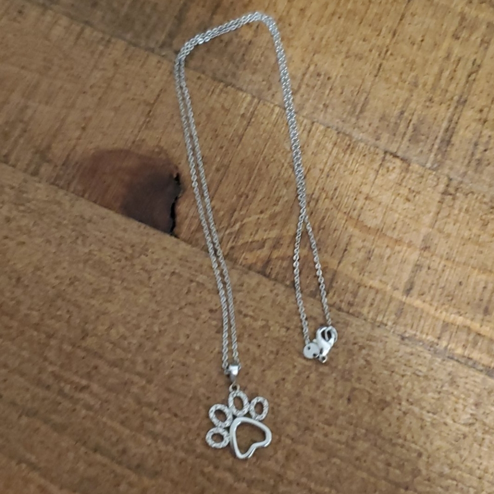 Sterling silver paw print necklace
